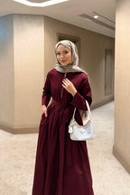 Bordo Fermuar Detaylı Kuşaklı Elbise