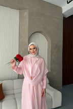 Pembe Gold Halka Detaylı Drapeli Vual Elbise