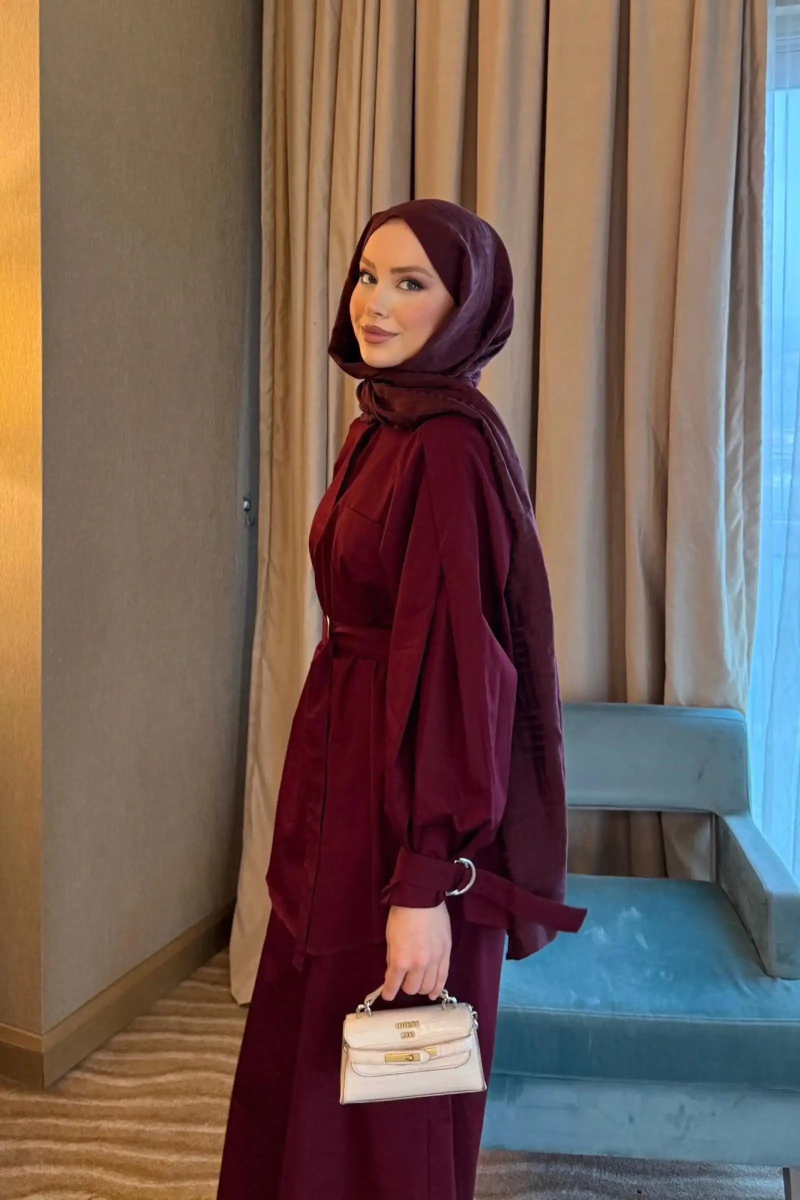 Balon Kol Kemerli İkili Takım - Bordo