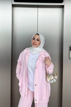 Pembe Dokulu Ceketli Üçlü Takım