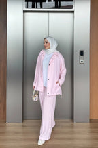 Pembe Dokulu Ceketli Üçlü Takım