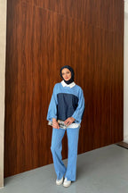 Mavi Gömlek Yakalı Denim Detaylı Takım