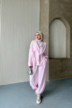 Pembe Kupra Kumaş Çıtçıtlı Şalvar Takım