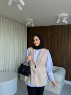 Bej Yandan Bağlamalı Blazer Yelek