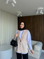 Bej Yandan Bağlamalı Blazer Yelek