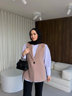 Kahverengi Yandan Bağlamalı Blazer Yelek