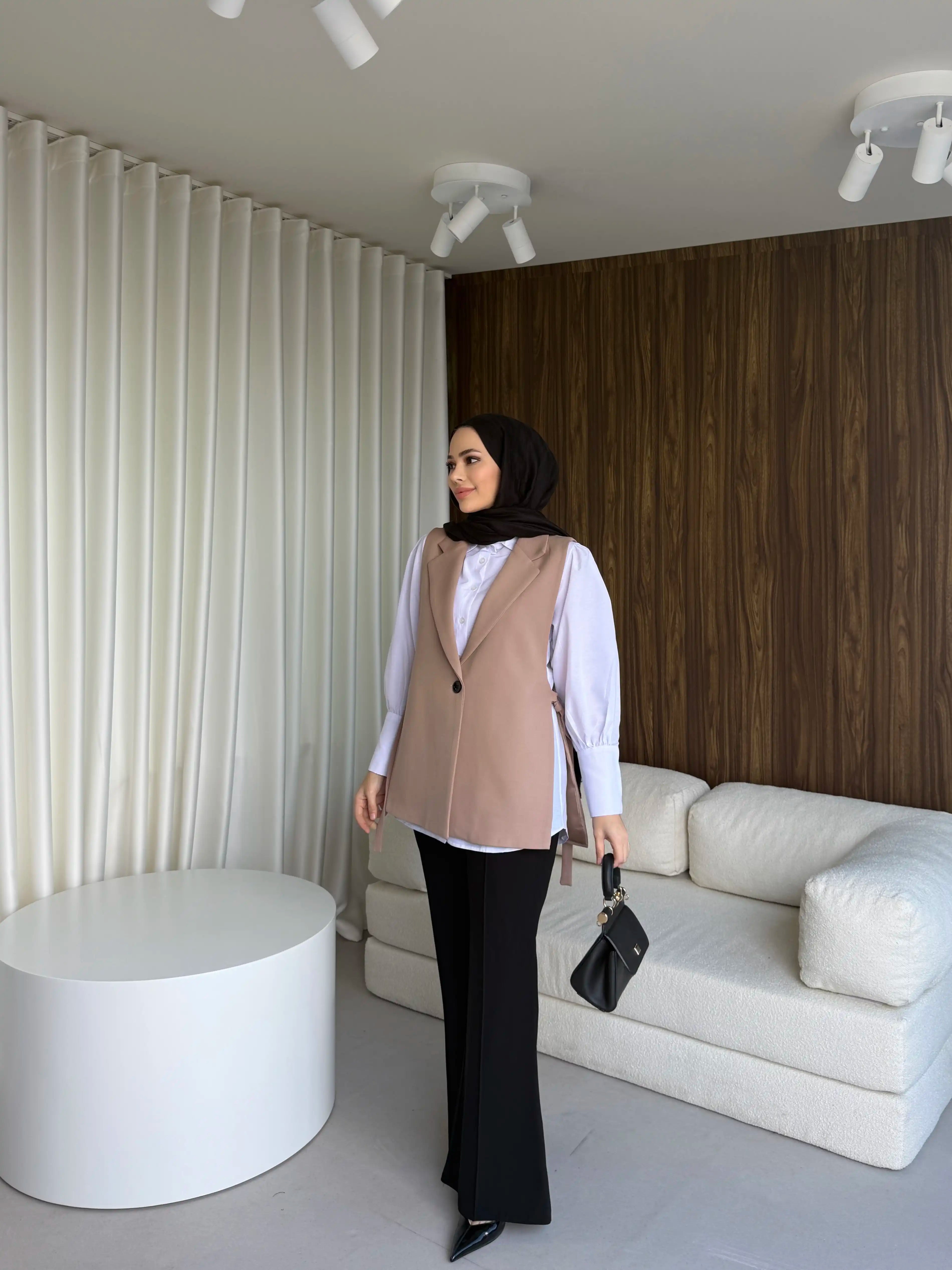 Kahverengi Yandan Bağlamalı Blazer Yelek