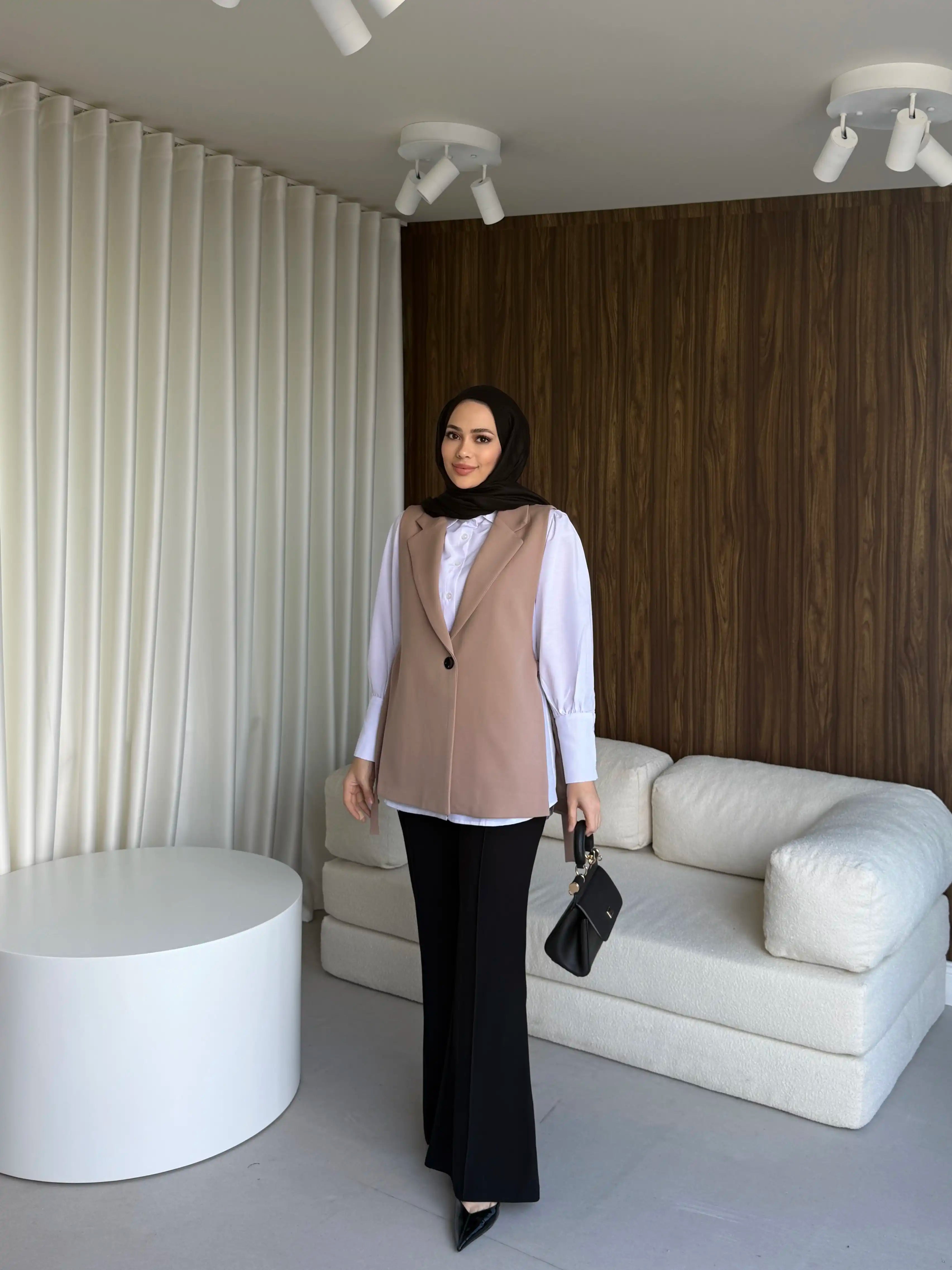 Kahverengi Yandan Bağlamalı Blazer Yelek