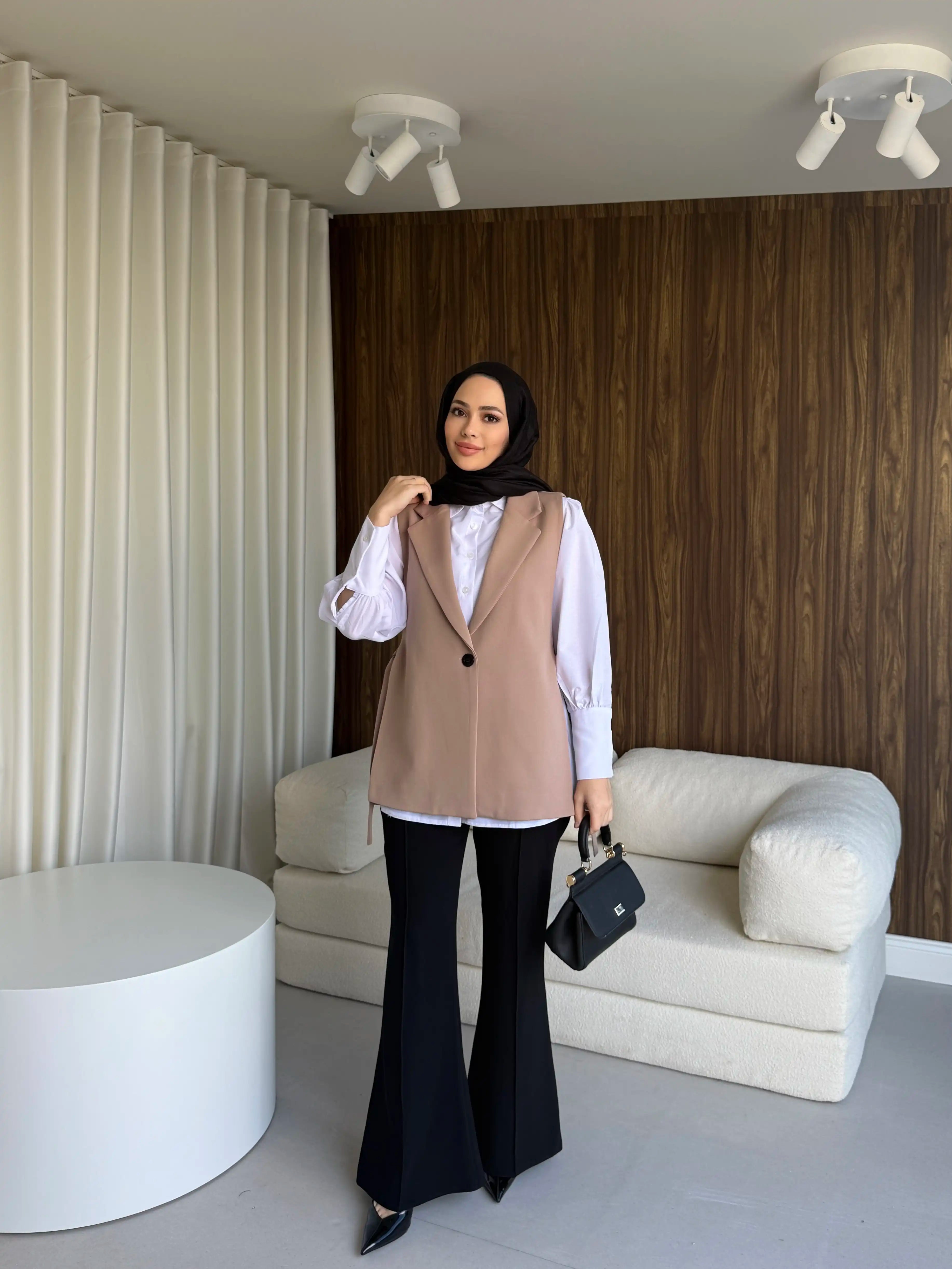 Kahverengi Yandan Bağlamalı Blazer Yelek