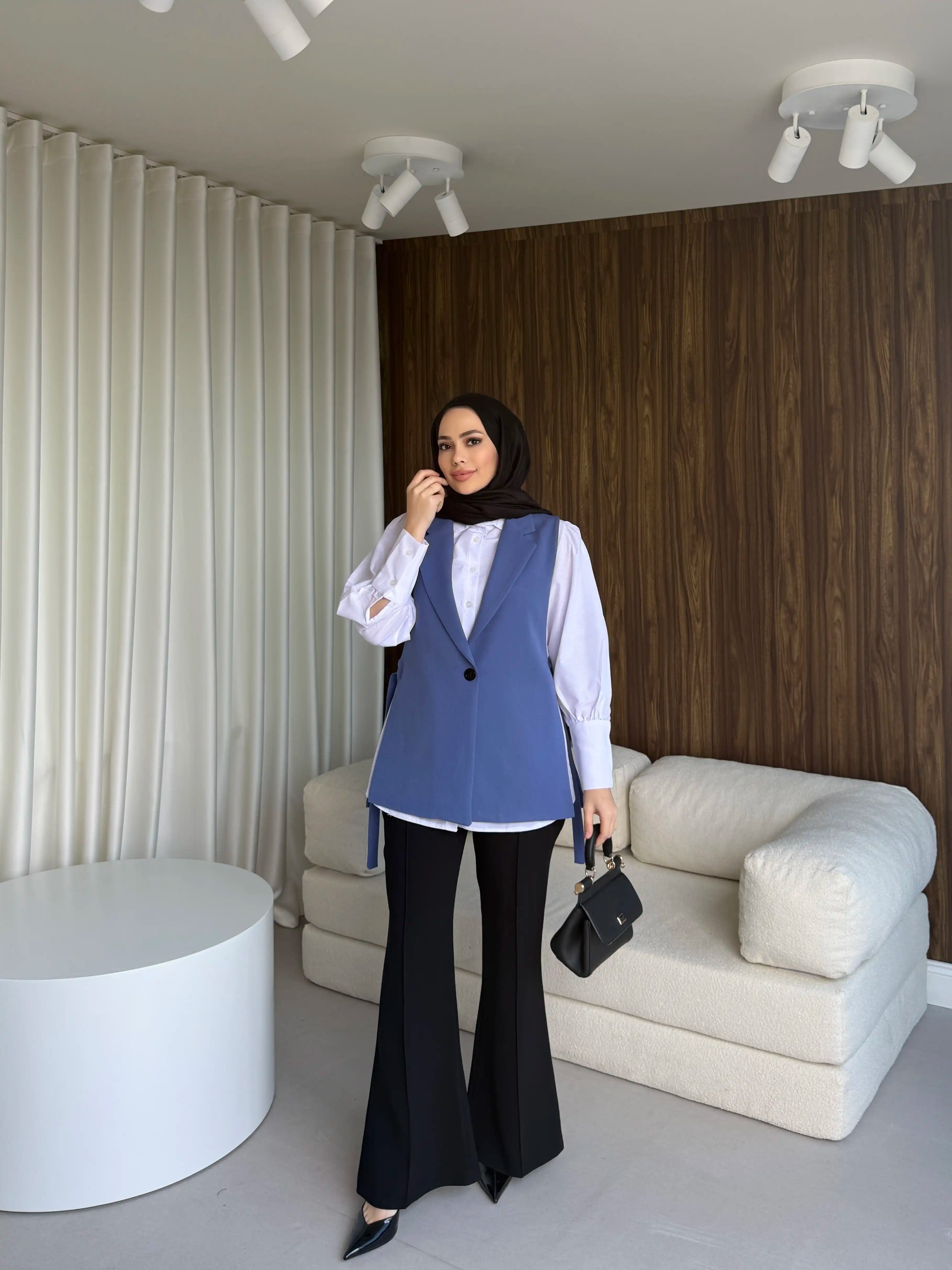 Mavi Yandan Bağlamalı Blazer Yelek