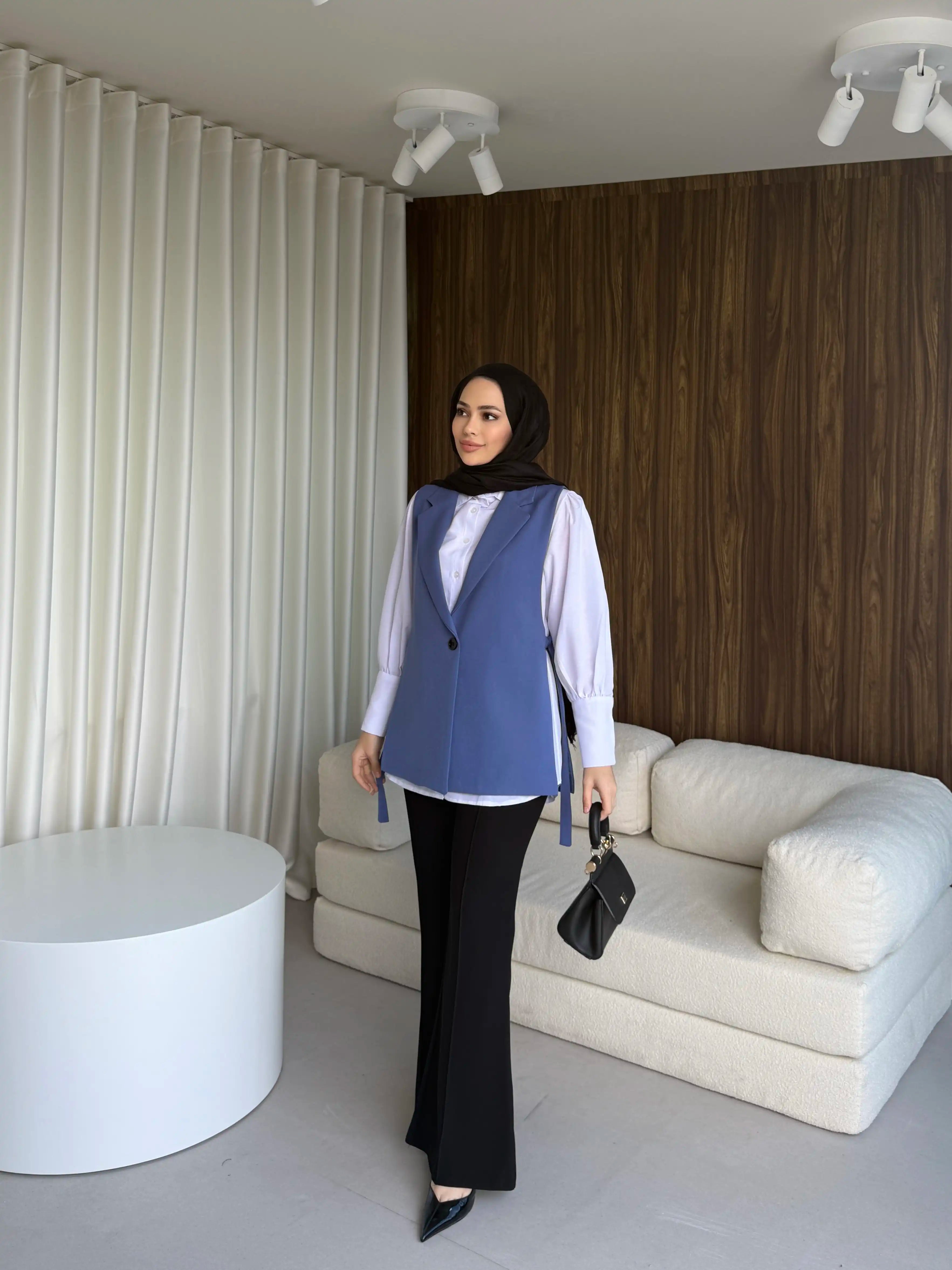 Mavi Yandan Bağlamalı Blazer Yelek